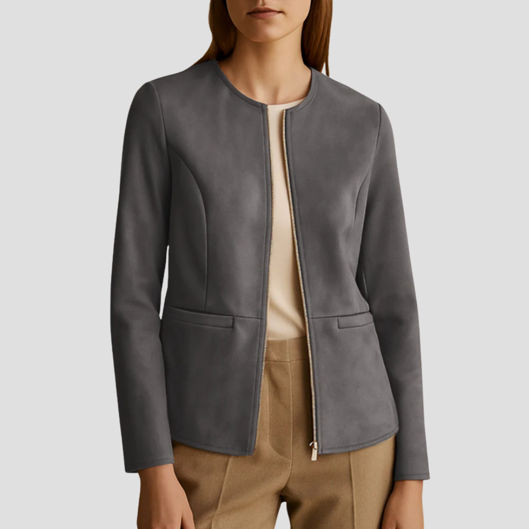Veste zippée minimaliste en daim pour femme