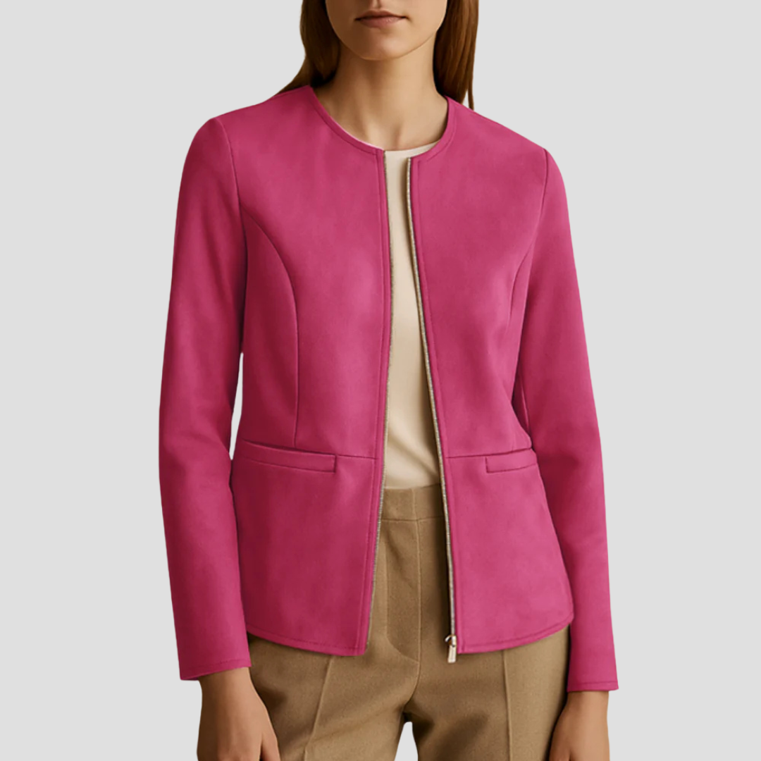 Veste zippée minimaliste en daim pour femme