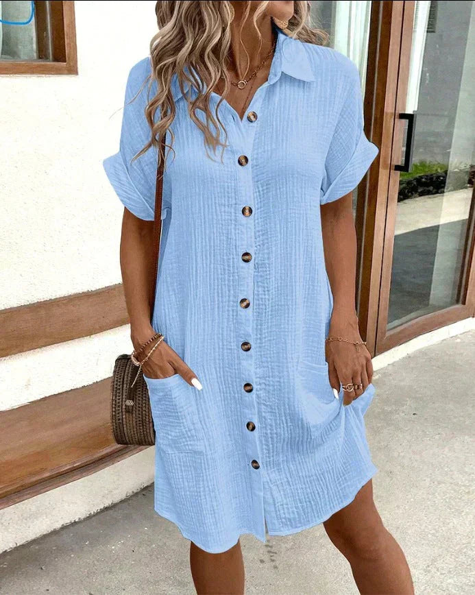 Robe Chemisier Femme Confortable en Coton Doux