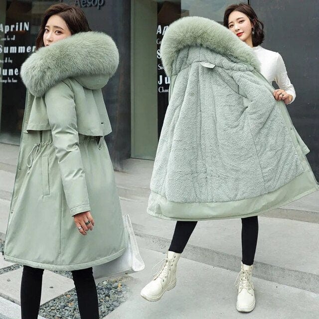 Manteau Femme Hiver avec Capuche et Col en Fausse Fourrure