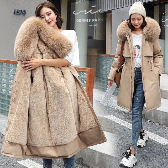 Manteau Femme Hiver avec Capuche et Col en Fausse Fourrure