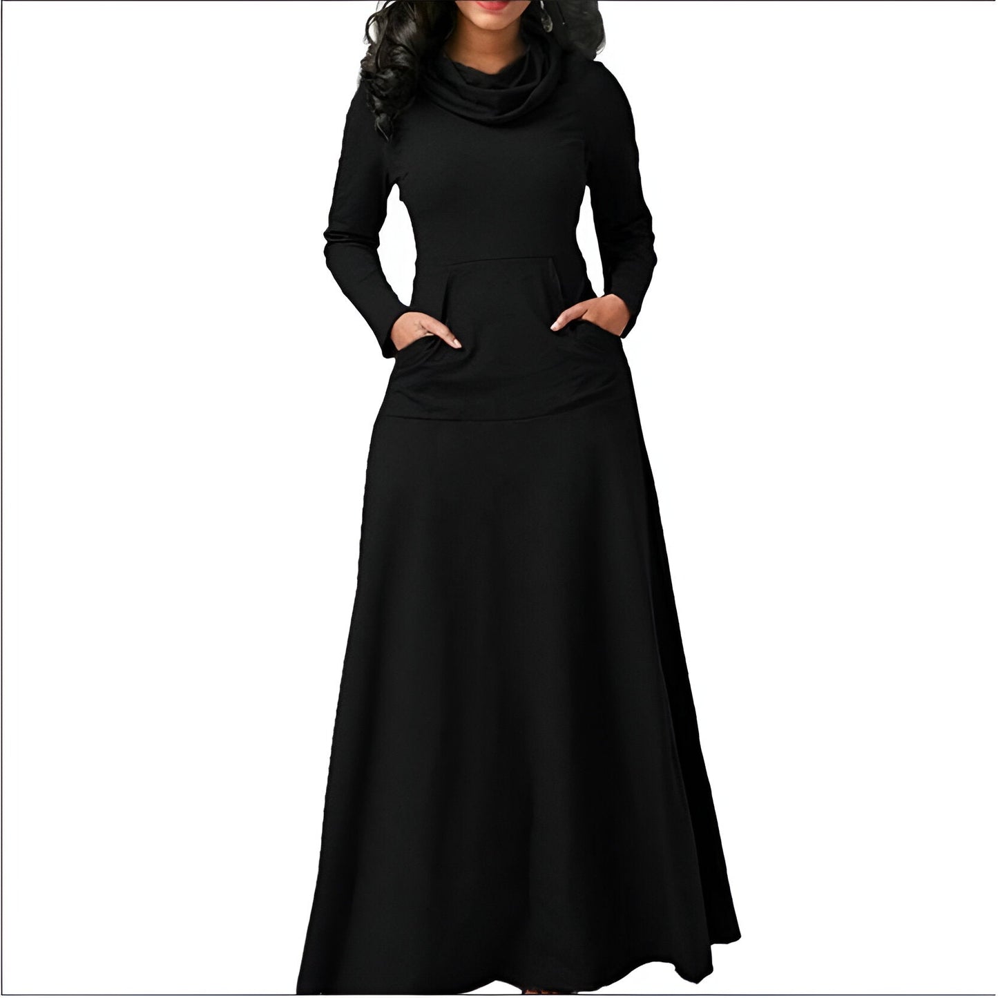 Robe Femme Élégante Noire Longue Manches - LuxeStyle
