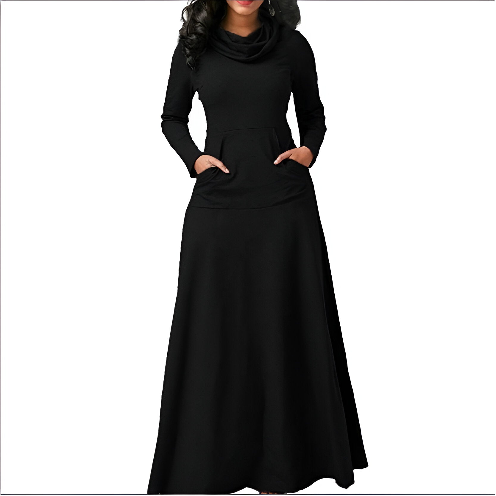 Robe Femme Élégante Noire Longue Manches - LuxeStyle
