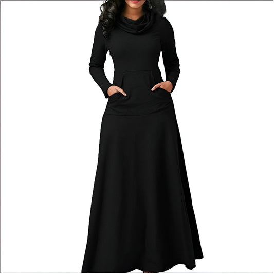Robe Femme Élégante Noire Longue Manches - LuxeStyle