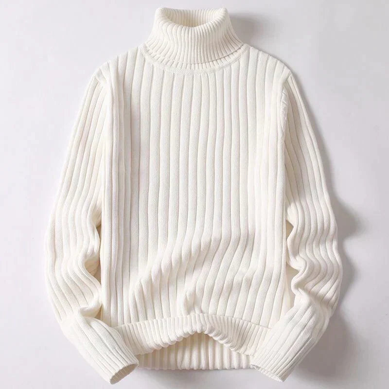 Pull Homme Tricot Marine à Col Enroulé