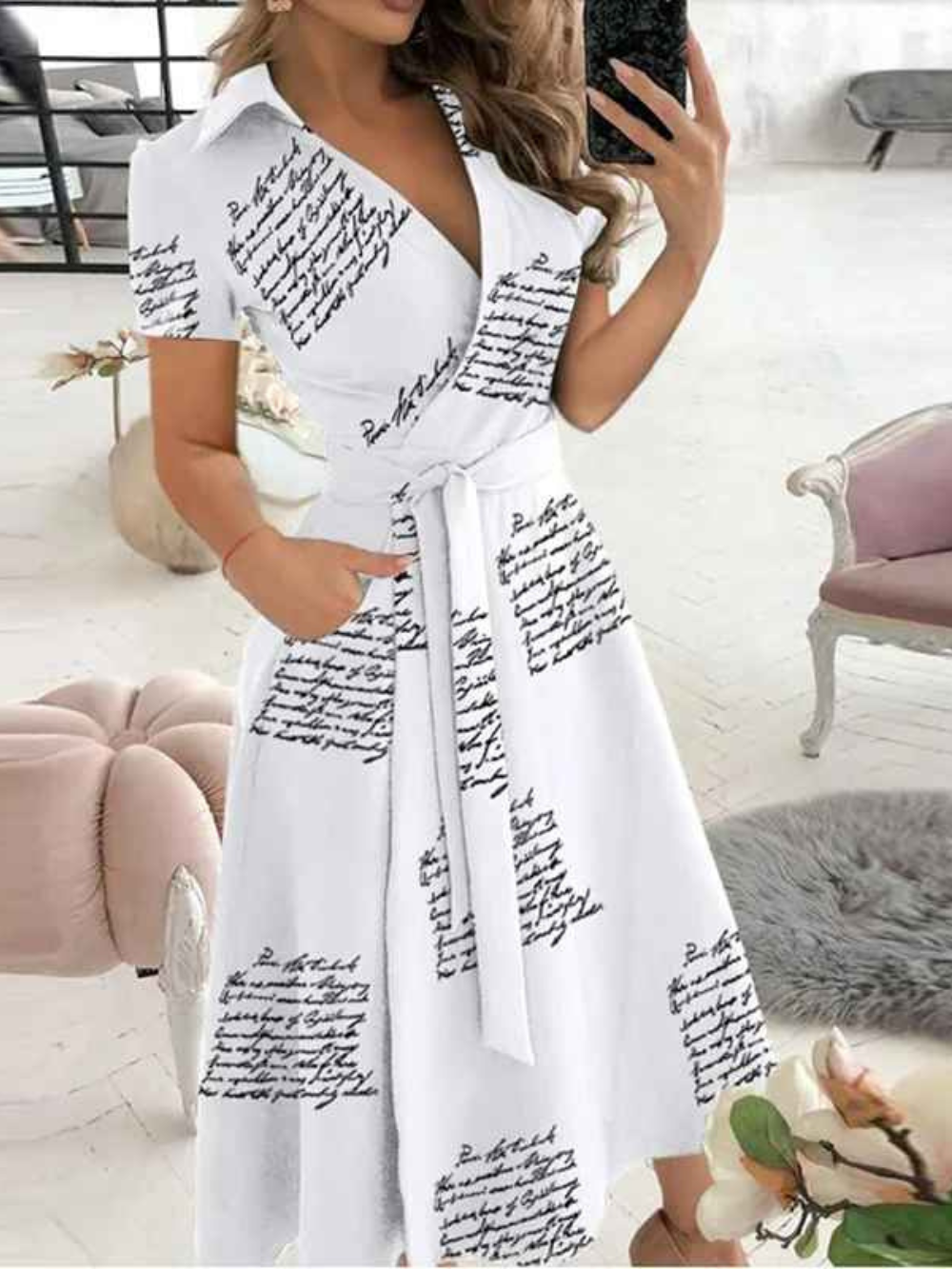 Robe Femme Élégante - Robe Imprimée Chic avec Ceinture et Coupe Fluide pour Tous les Jours