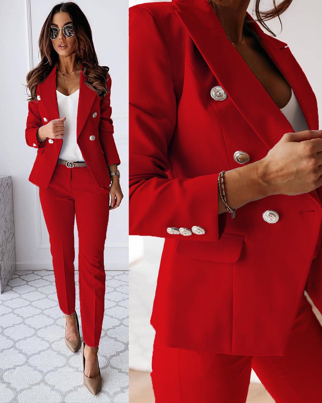 Costume Femme Élégant - Ensemble Classique avec Veste Avant-Garde & Pantalon Slim Chic