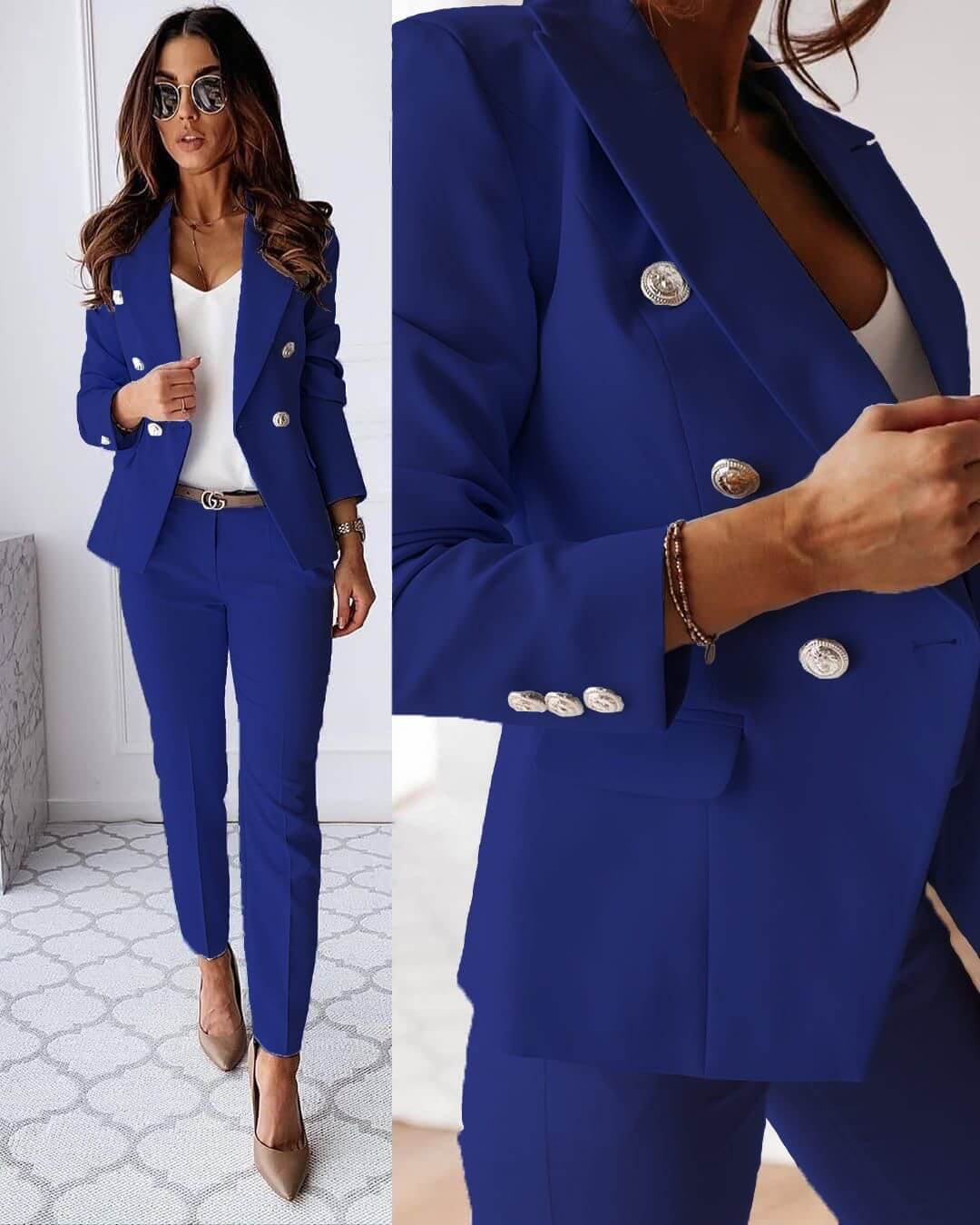 Costume Femme Élégant - Ensemble Classique avec Veste Avant-Garde & Pantalon Slim Chic