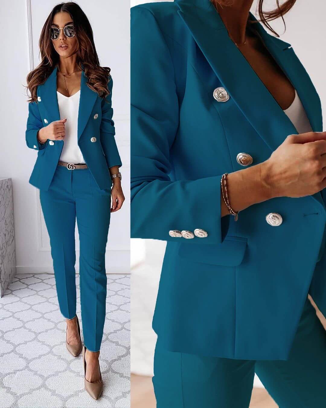 Costume Femme Élégant - Ensemble Classique avec Veste Avant-Garde & Pantalon Slim Chic