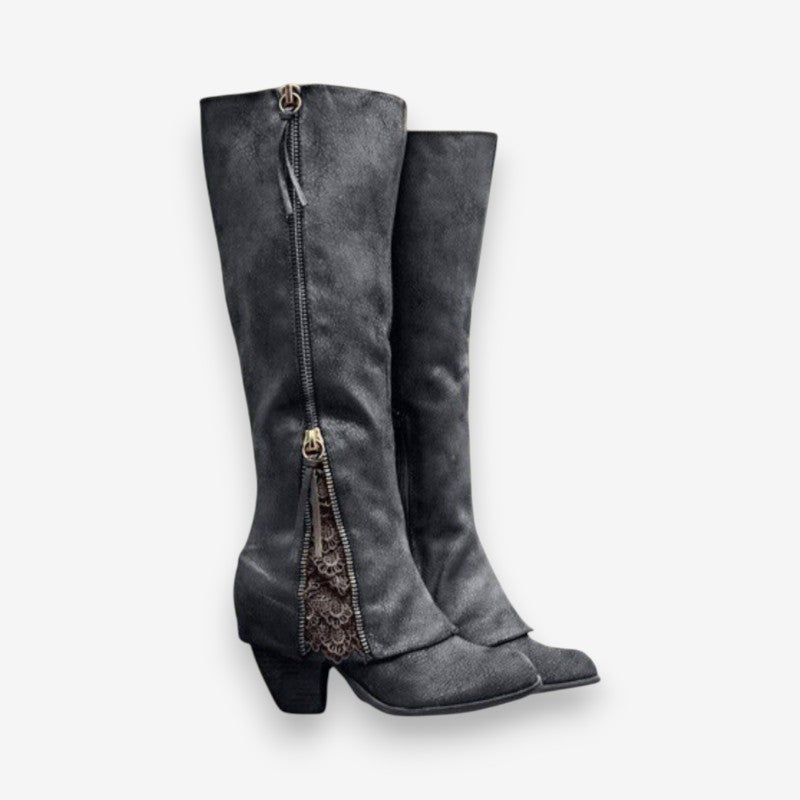 Bottes Femmes Élégantes à Talon Bloc et Fermeture Éclair