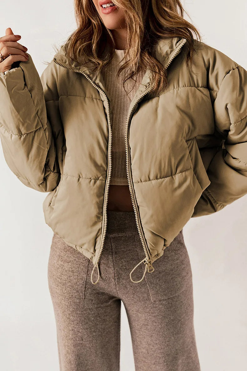 Parka Femme Hiver Élégante - Doudoune Courte Oversize au Col Montant