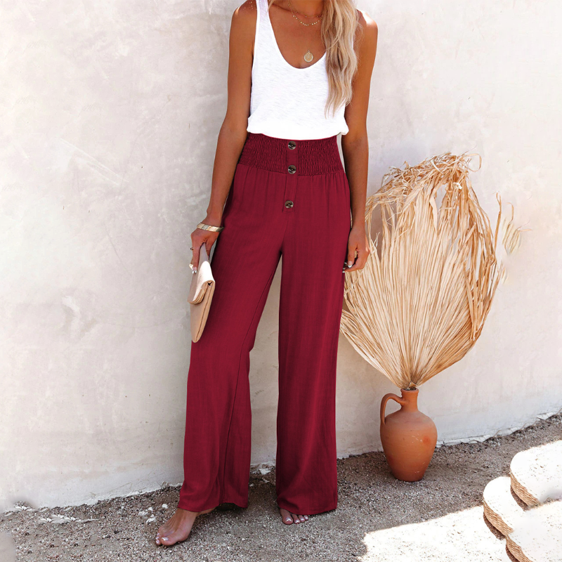 Pantalon vert femme évasé haut de gamme