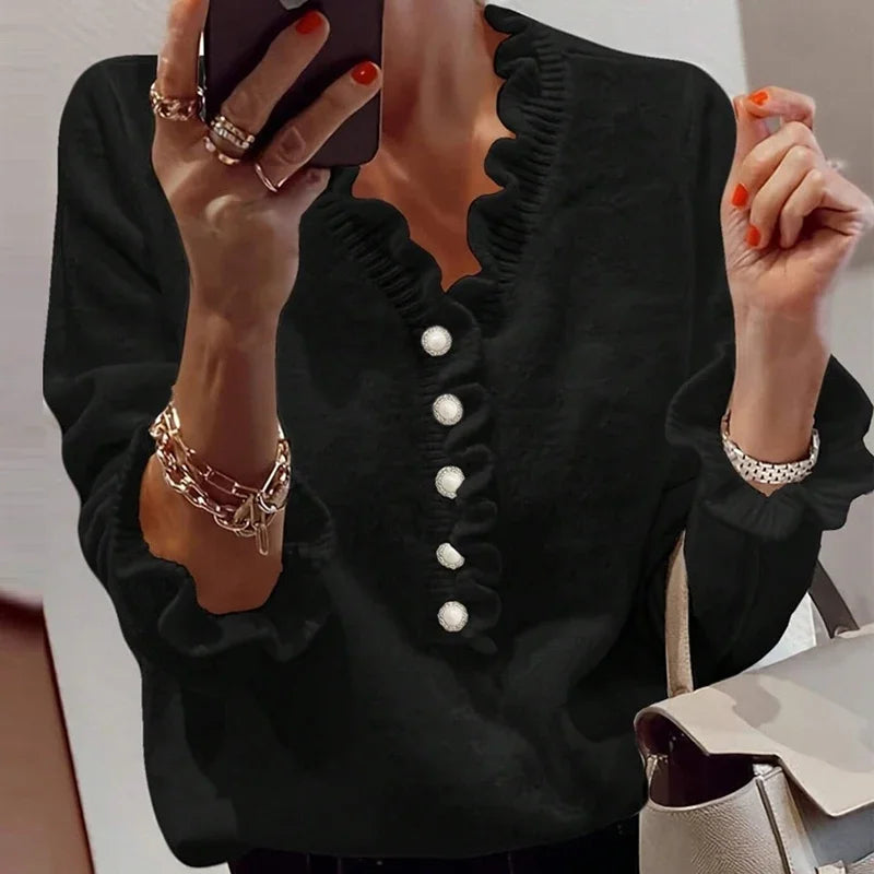 Pull Femme Chic Col En V Boutonné - LuxeStyle
