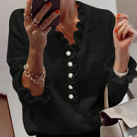 Pull Femme Chic Col En V Boutonné - LuxeStyle