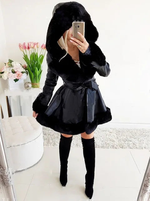 Manteau Femmes Hiver Long avec Capuche et Col Doublé