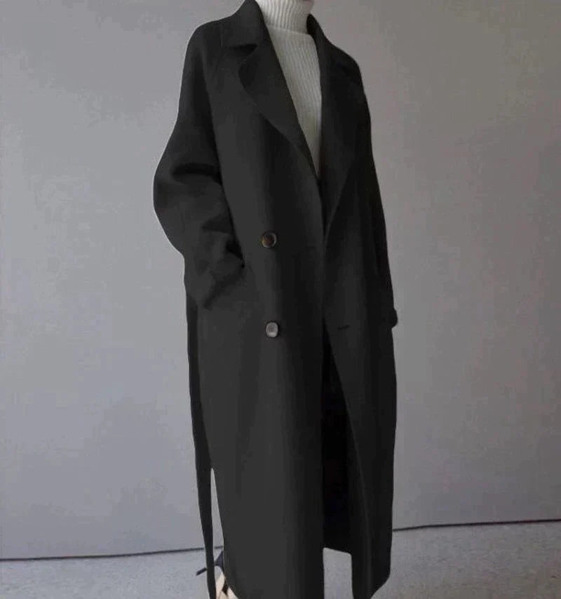 Manteau femme élégant en laine mi-long avec ceinture taille