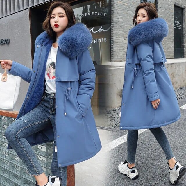 Manteau Femme Hiver avec Capuche et Col en Fausse Fourrure