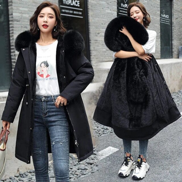 Manteau Femme Hiver avec Capuche et Col en Fausse Fourrure - LuxeStyle
