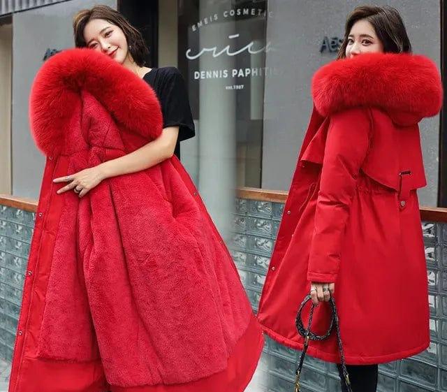 Manteau Femme Hiver avec Capuche et Col en Fausse Fourrure