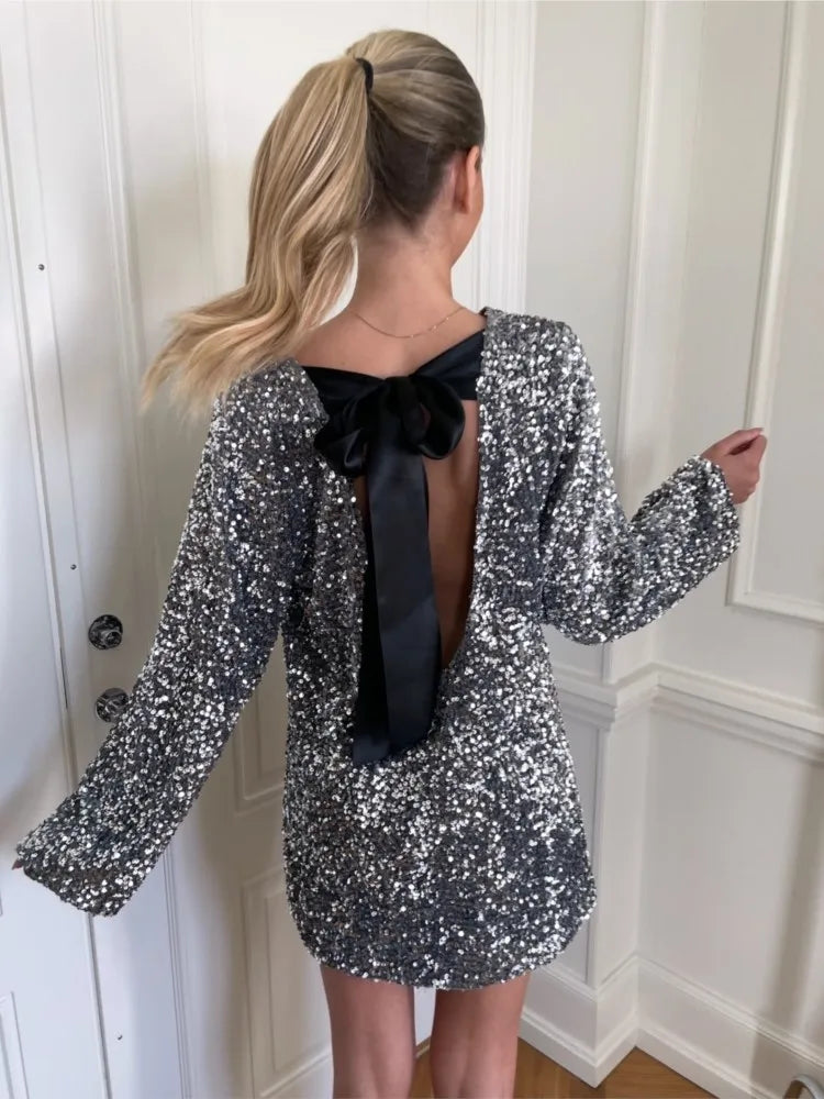 Robe de Cocktail Élégante à Paillettes pour Femmes