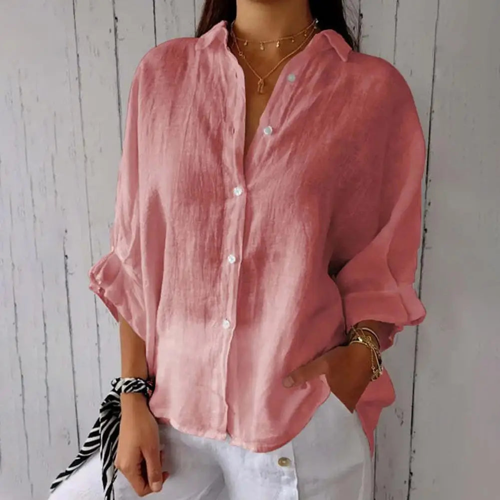 Chemise Femme Lin Blanc Élégante Manches Longues