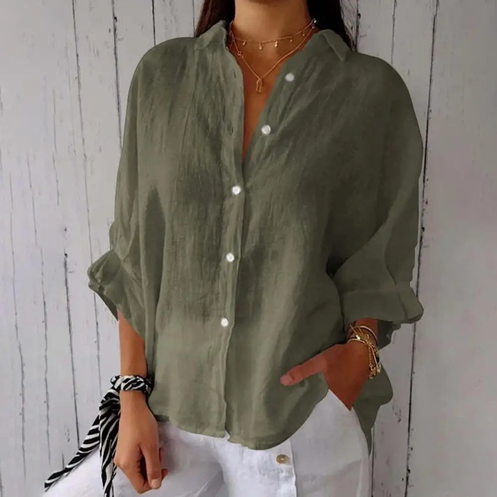 Chemise Femme Lin Blanc Élégante Manches Longues