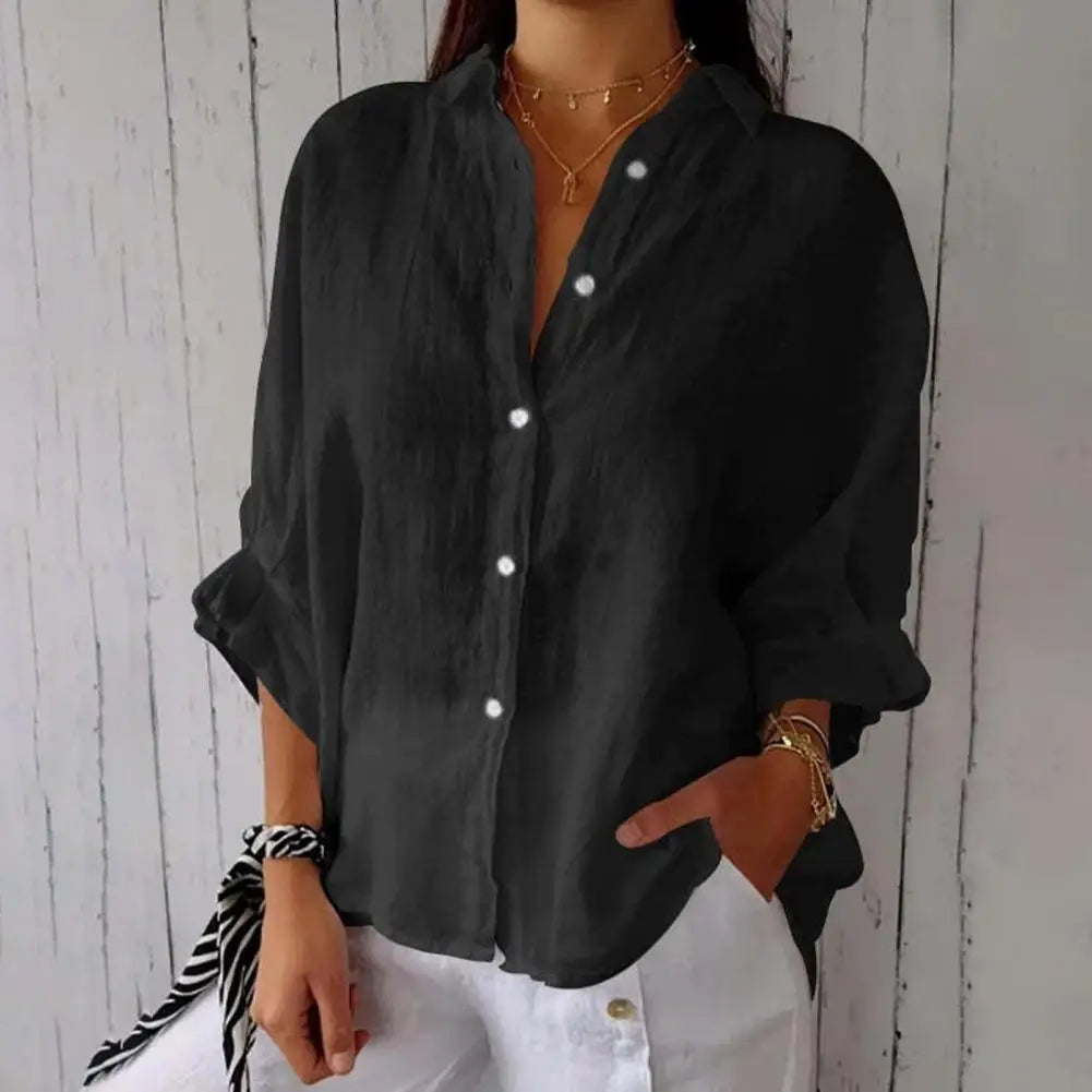 Chemise Femme Lin Blanc Élégante Manches Longues