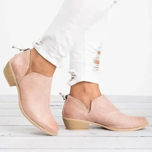 Bottines Féminines Beige à Talon Plat