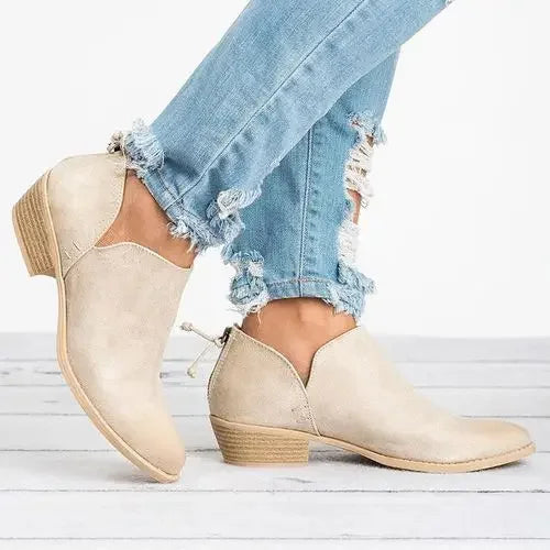 Bottines Féminines Beige à Talon Plat - LuxeStyle