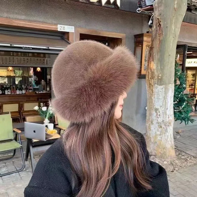 Bonnet Hiver Douillet au Col en Fausse Fourrure