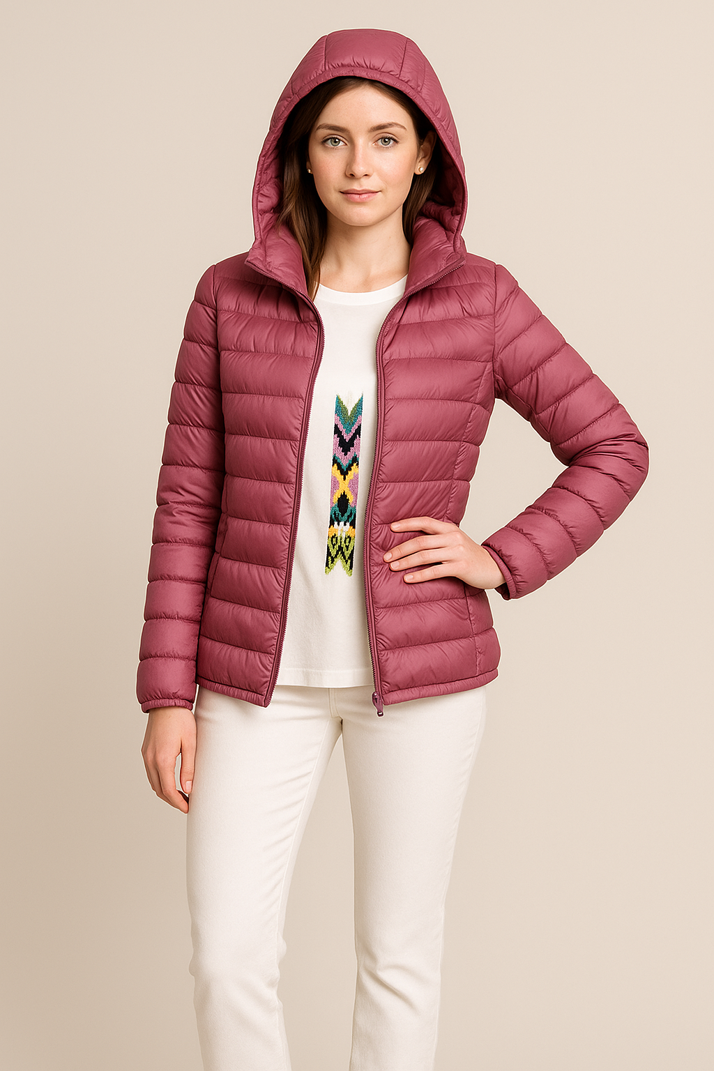Vestiaire femme hivernal léger à capuche - coupe taille haute - LuxeStyle