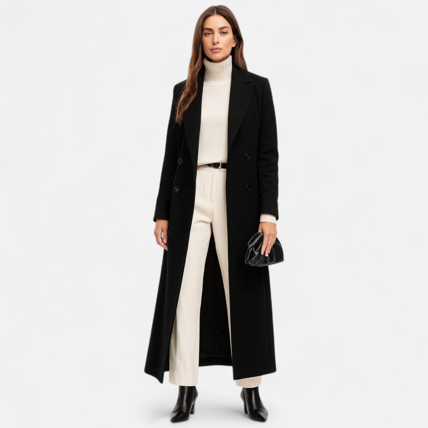 Manteau Femme Noir Élégant - Col Revers Classique et Fermeture Élégante