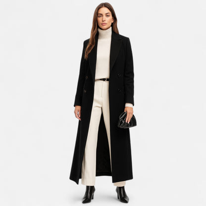 Manteau Femme Noir Élégant - Col Revers Classique et Fermeture Élégante