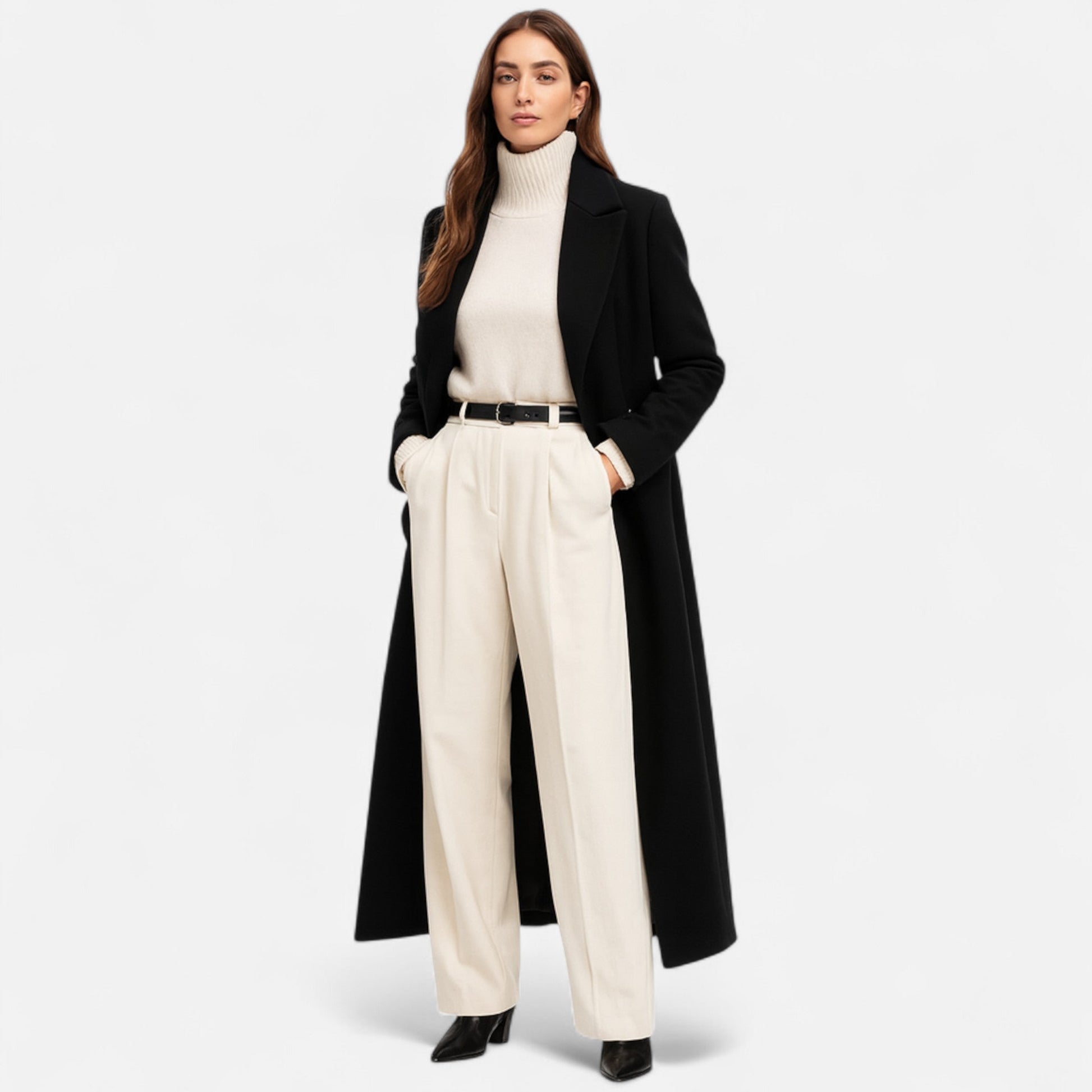 Manteau Femme Noir Élégant - Col Revers Classique et Fermeture Élégante - LuxeStyle