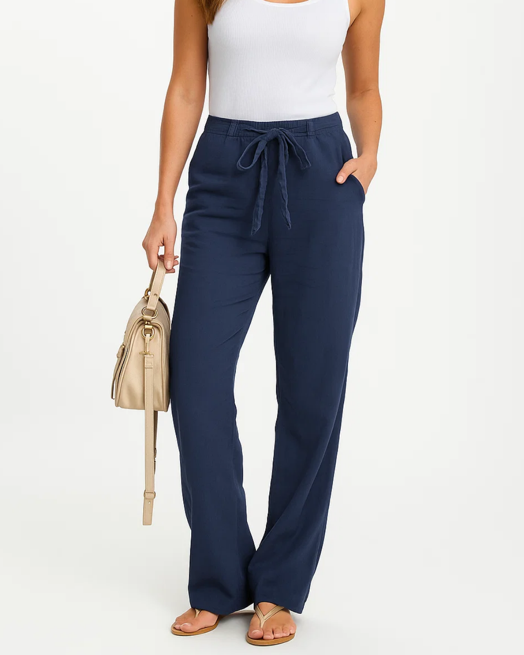 Pantalon Lin BlancÉlégant pour Femme