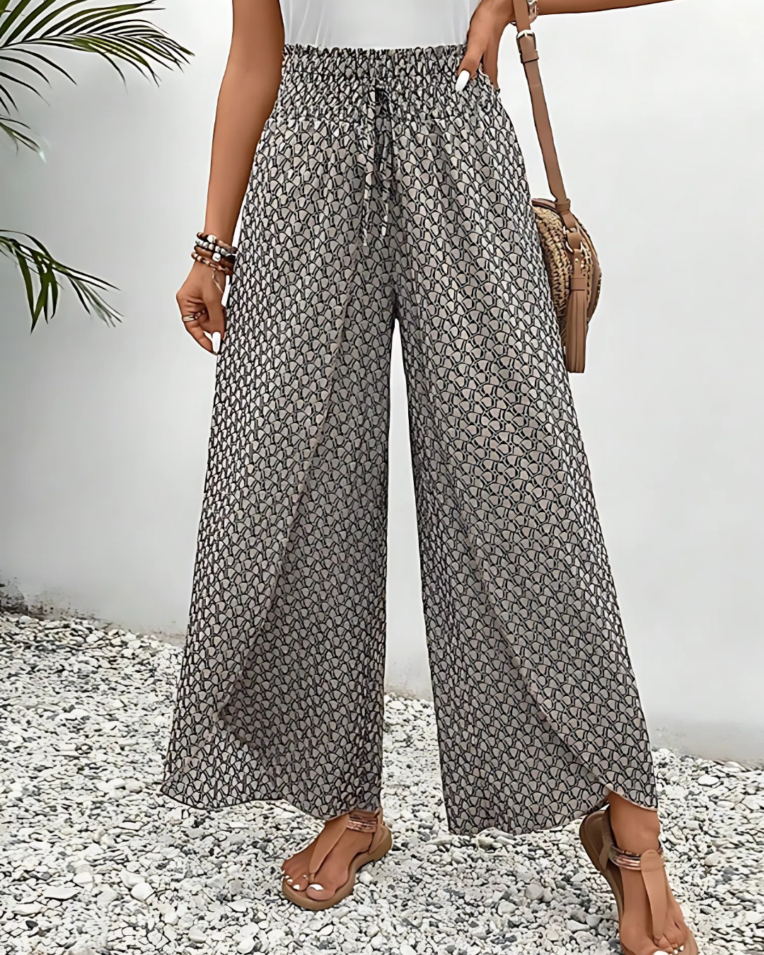 Pantalon décontracté vert imprimé pour femme