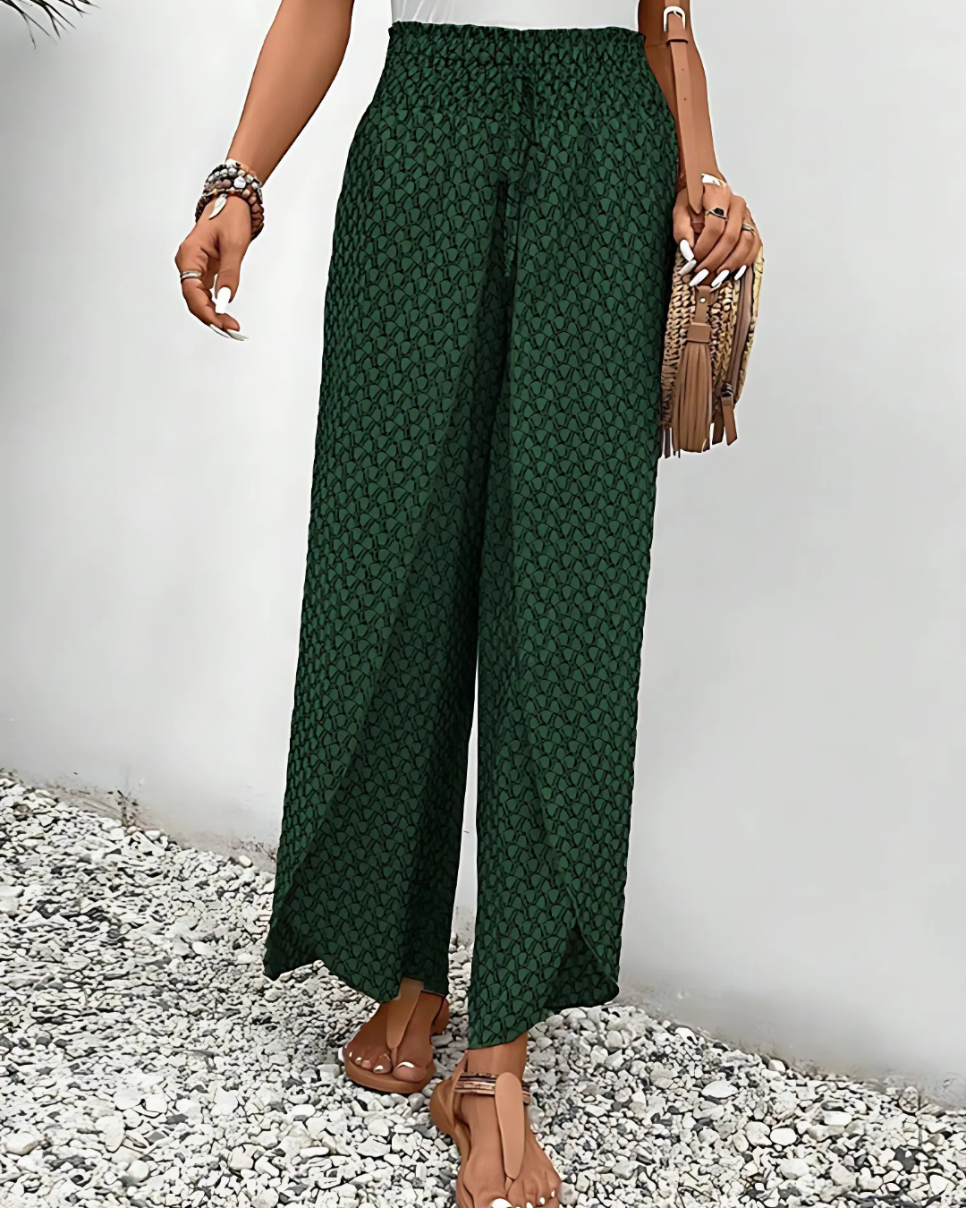 Pantalon décontracté vert imprimé pour femme - LuxeStyle