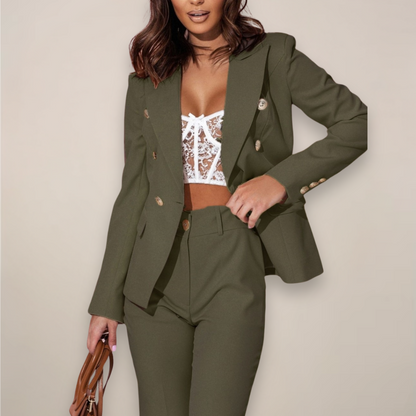 Costume Femme Élégant 2 Pièces Vert Olive