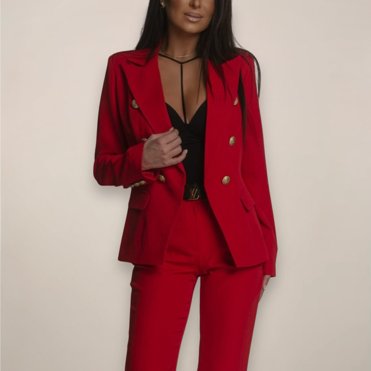Costume Femme Élégant 2 Pièces Vert Olive
