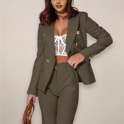 Costume Femme Élégant 2 Pièces Vert Olive - LuxeStyle