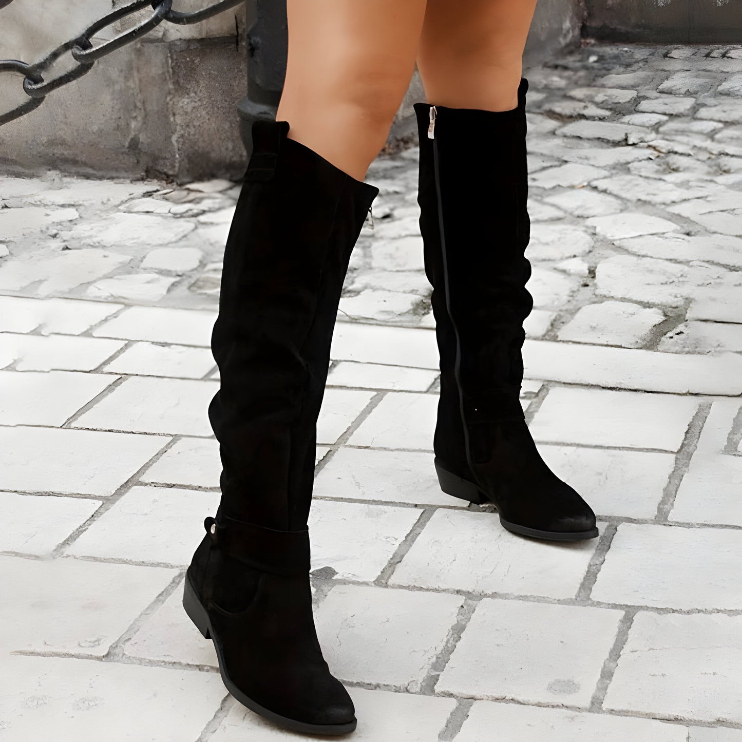 Bottes Femmes Cuir Brun Talon Haut avec Fermeture Éclair