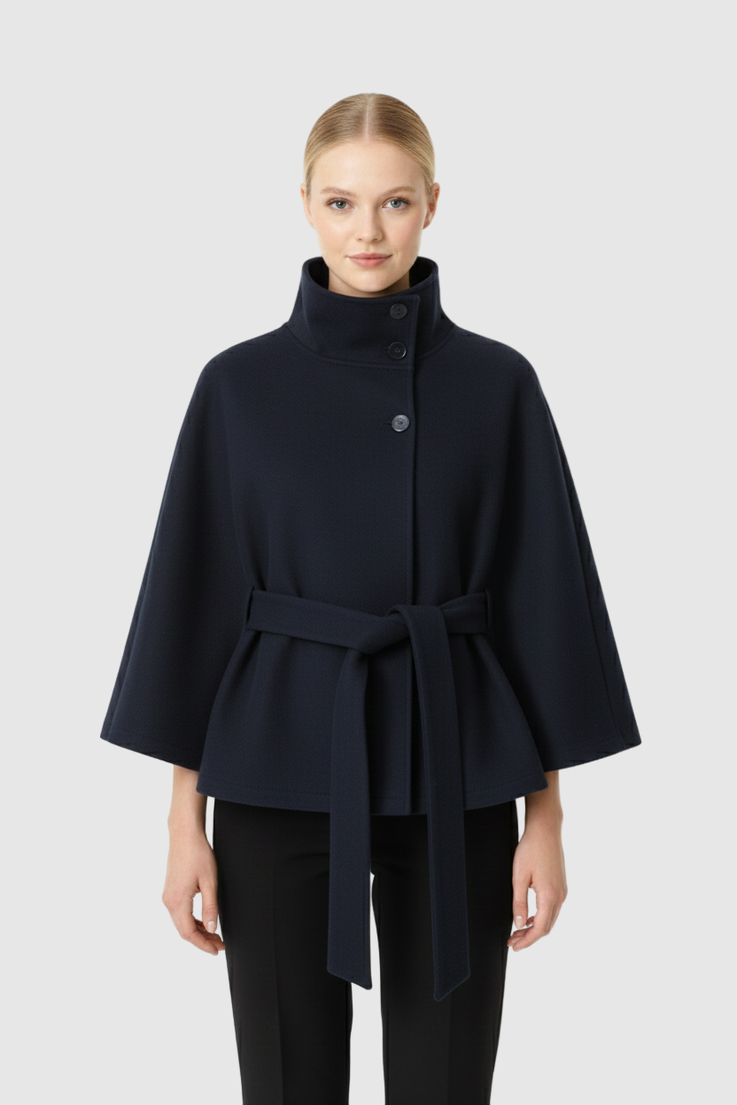 Manteau Femme Laine Douce - Col Montant Chic avec Ceinture Ajastable & Coupe Détendue