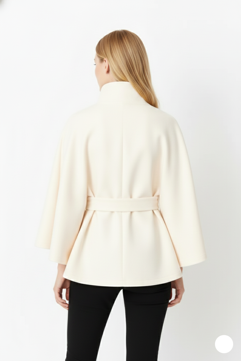 Manteau Femme Laine Douce - Col Montant Chic avec Ceinture Ajastable & Coupe Détendue