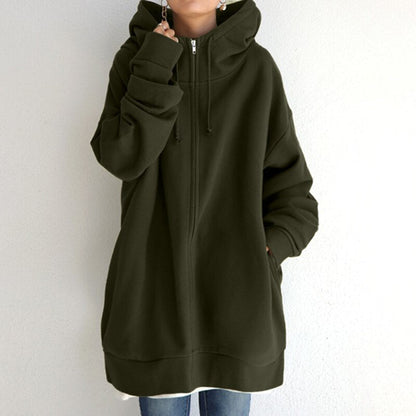 Sweat capuche large décontracté avec fermeture éclair et poches