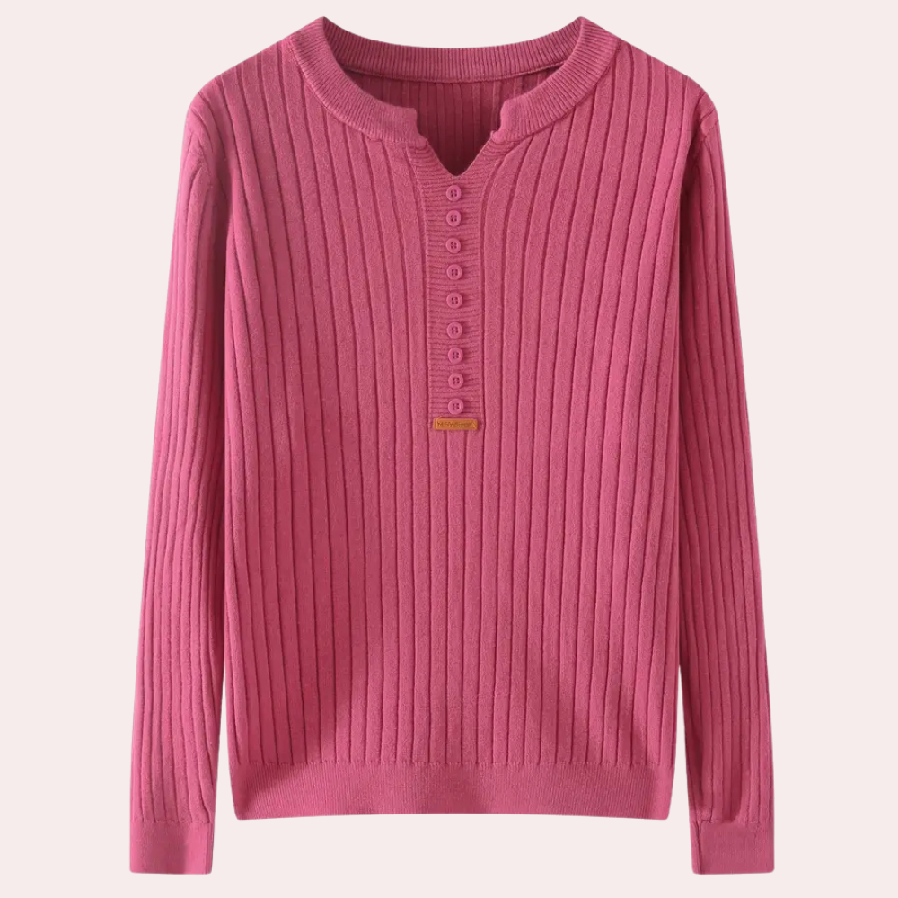 COLLEEN - Pull Élégant à Col V avec Boutons pour Femmes