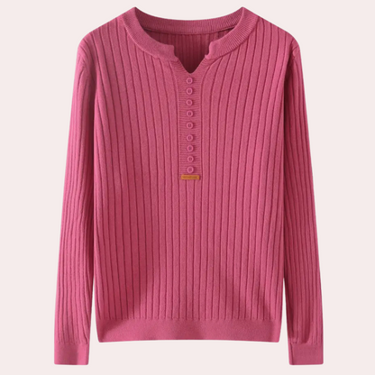 COLLEEN - Pull Élégant à Col V avec Boutons pour Femmes
