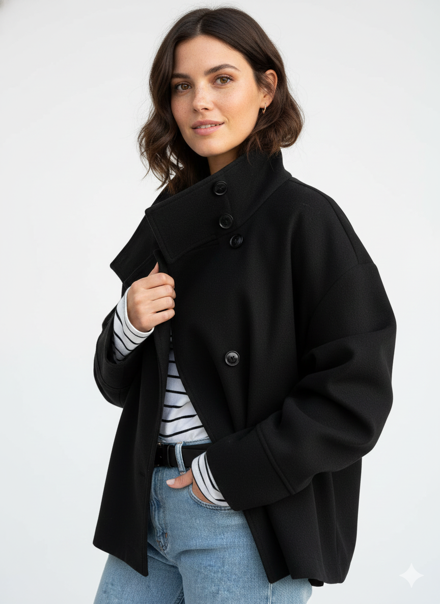 Veste Femme Élégante - Manteau Court Chic avec Col Haut & Coupe Féminine