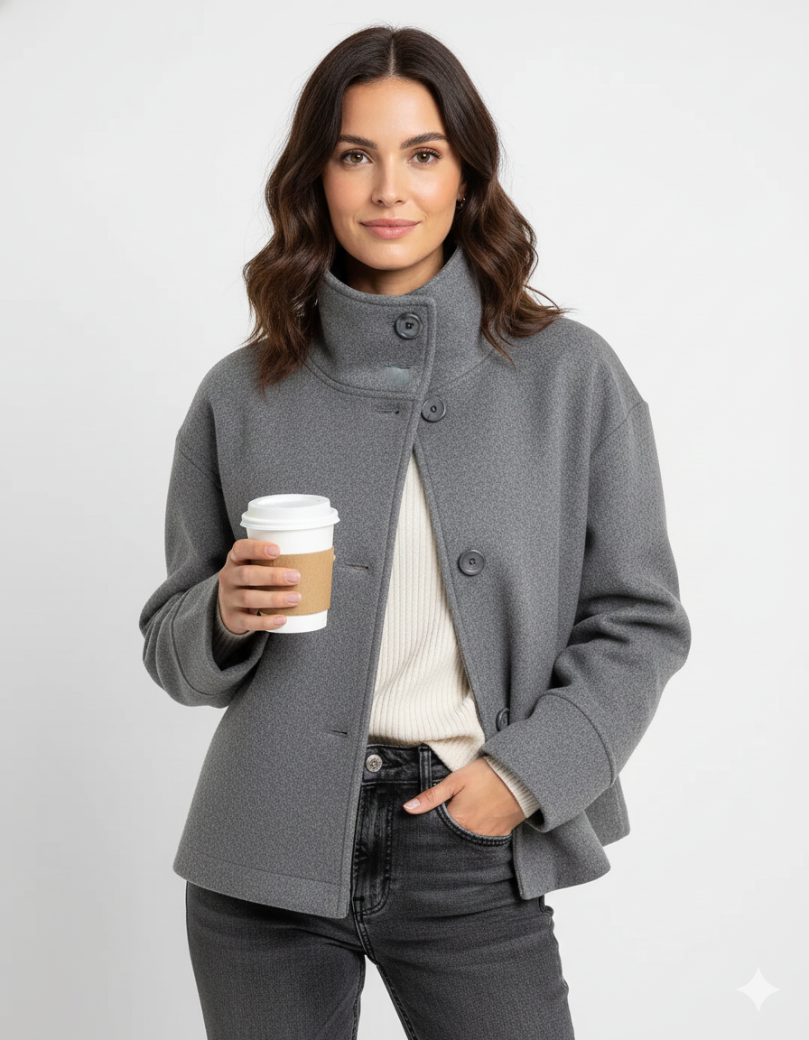 Veste Femme Élégante - Manteau Court Chic avec Col Haut & Coupe Féminine