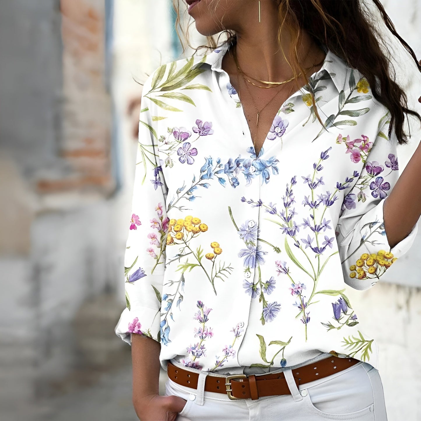 Blouse Élégante Femme – Blouse Décontractée avec Motif Chic, Coupe Fluide & Tissu Confortable