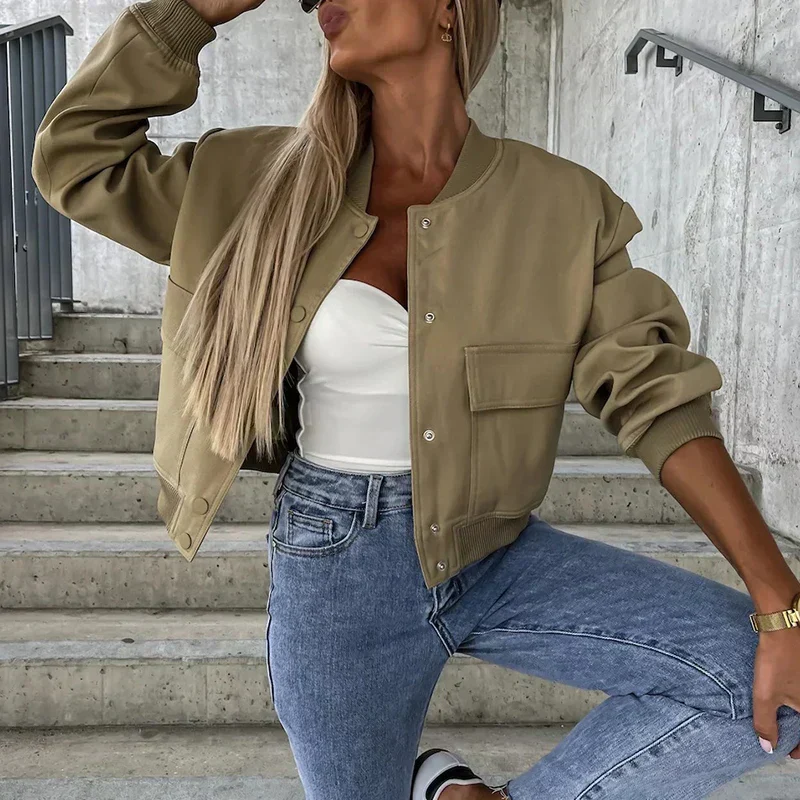 Veste Blouson Féminine Chamois à Manches Longues avec Poches